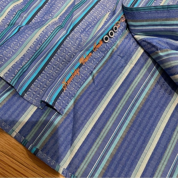 ROBERT GRAHAM Cotton Long-Sleeved Flip Cuff Dress Shirt Blue Southwest Stripe XL - Picture 4 of 9